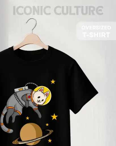 CAT ASTRONAUT FLOATING IN SPACE | PREMIUM OVERSIZED T-shirt